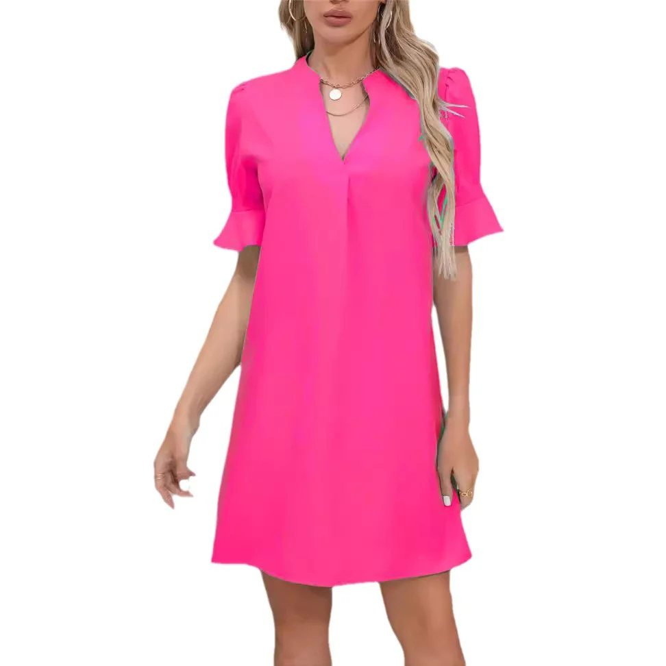 Damen Elegantes Kurzarm-Kleid mit V-Ausschnitt und Schößchen Heidi-Mode - Image 6