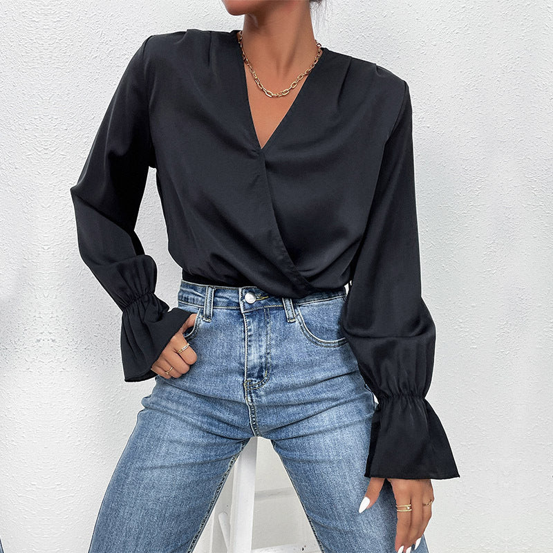 Damen Elegantes Langarmbody mit Wickeloptik und Volantärmeln Heidi-Mode - Image 3
