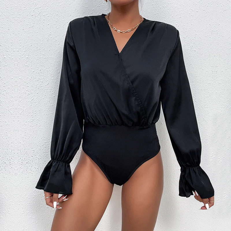 Damen Elegantes Langarmbody mit Wickeloptik und Volantärmeln Heidi-Mode - Image 5