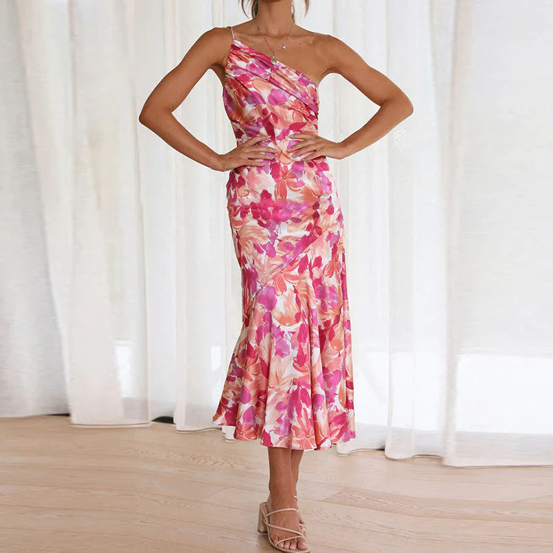 Damen Elegantes Maxikleid mit Asymmetrischem Träger und Floralem Design Heidi-Mode - Image 2