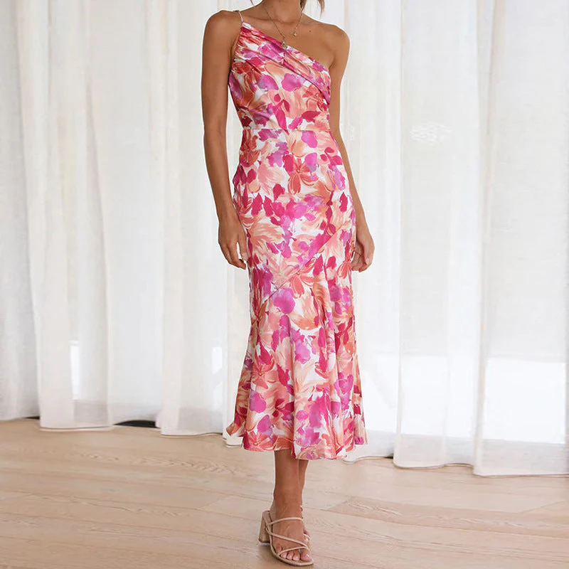 Damen Elegantes Maxikleid mit Asymmetrischem Träger und Floralem Design Heidi-Mode - Image 3