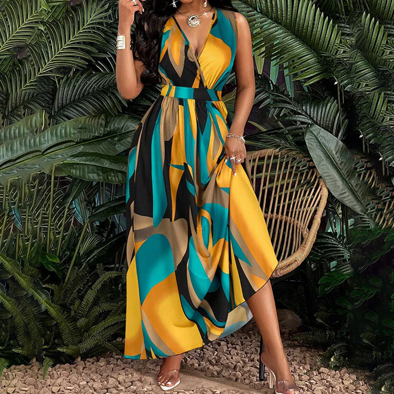 Damen Elegantes Maxikleid mit Modernem, Farbenprächtigen Design und Tiefem V-Ausschnitt Heidi-Mode - Image 3