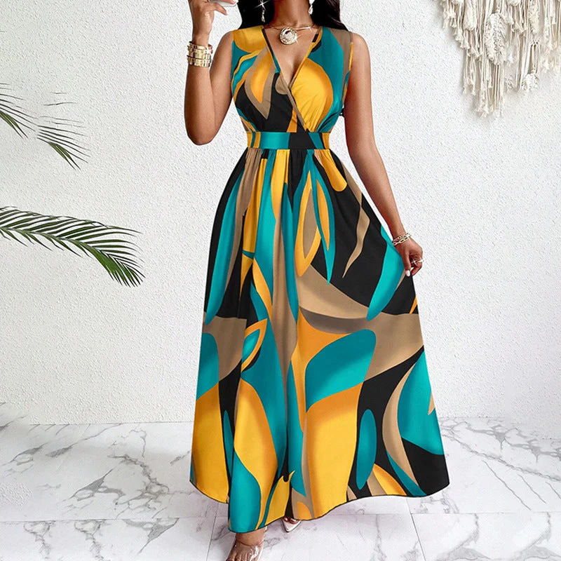 Damen Elegantes Maxikleid mit Modernem, Farbenprächtigen Design und Tiefem V-Ausschnitt Heidi-Mode - Image 4