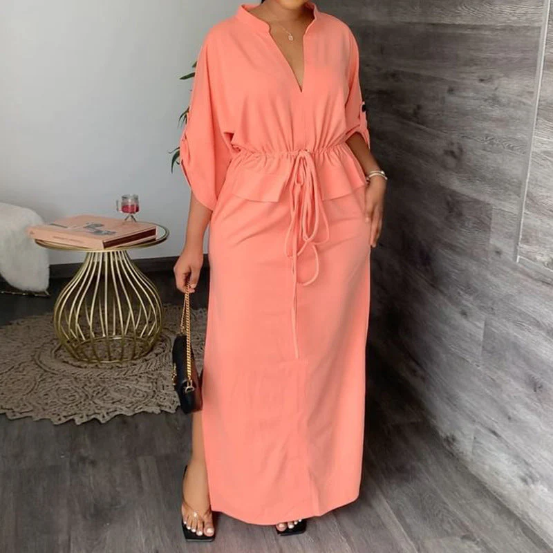 Damen Elegantes Maxikleid mit Taillierbarem Gürtel und Weit Geschnittenen Ärmeln Heidi-Mode - Image 11
