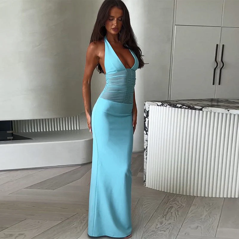 Damen Elegantes Maxikleid mit Tiefem V-Ausschnitt und Gerafftem Oberteil Heidi-Mode - Image 4