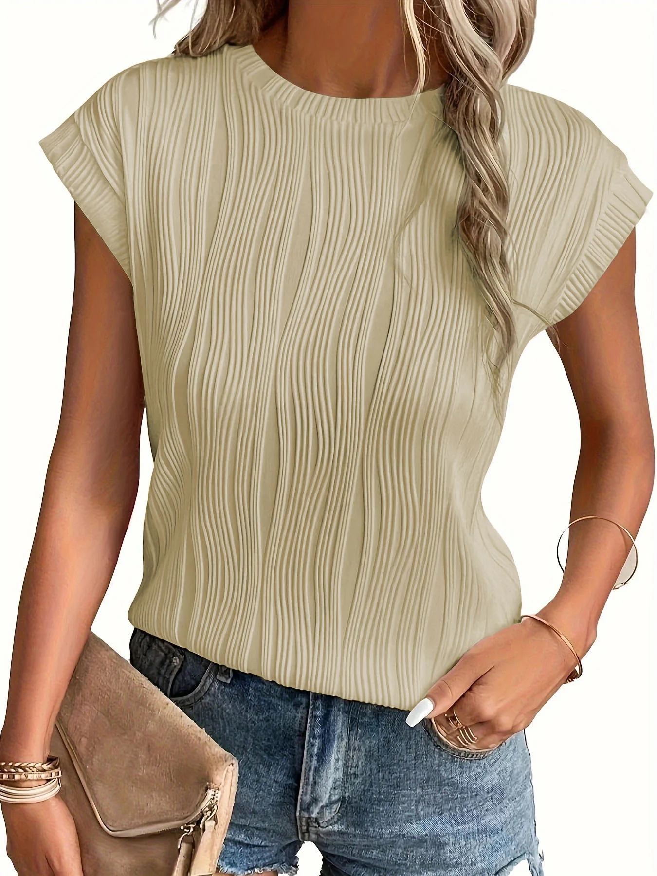 Damen Elegantes Oberteil mit strukturiertem Wellenmuster und elastischem Saum Heidi-Mode - Image 6