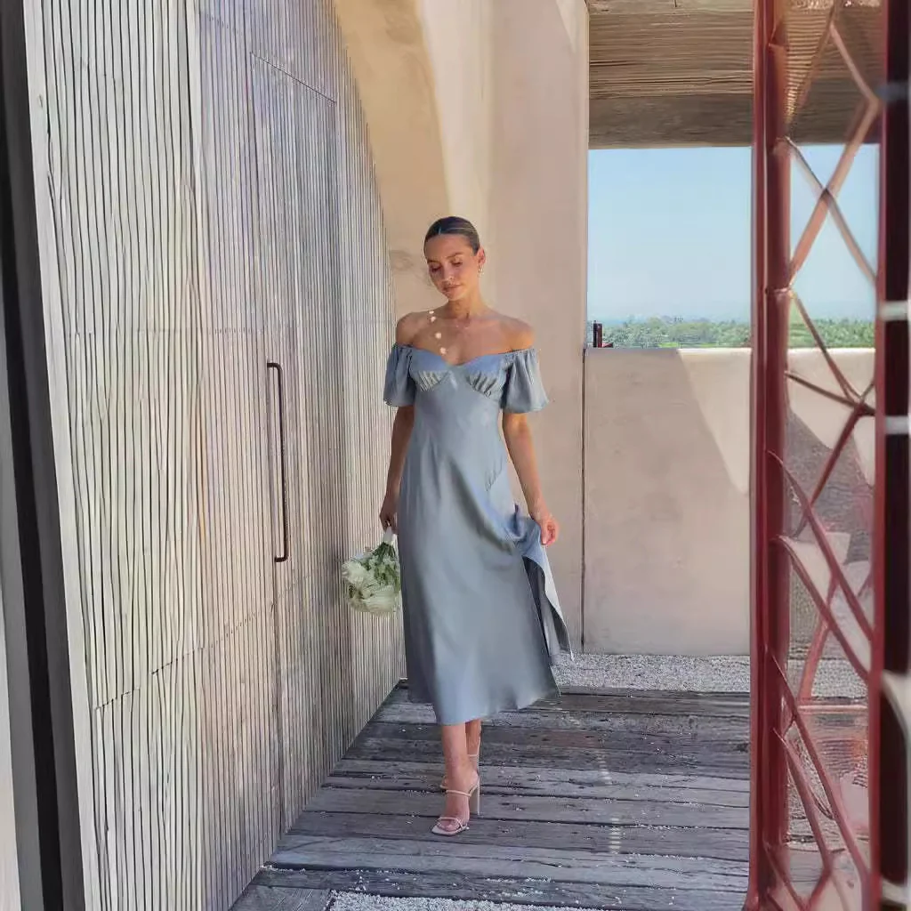 Damen elegantes Off-Shoulder Maxikleid mit seitlichem Schlitz und luftigen Rüschendetails Heidi-Mode - Image 3