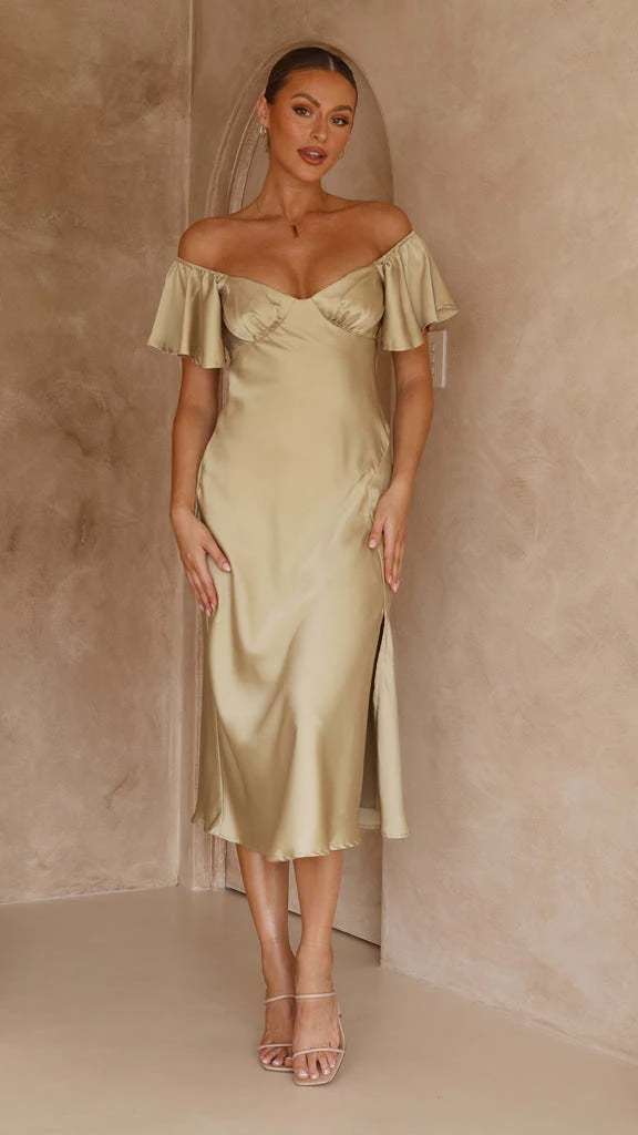 Damen elegantes Off-Shoulder Maxikleid mit seitlichem Schlitz und luftigen Rüschendetails Heidi-Mode - Image 5