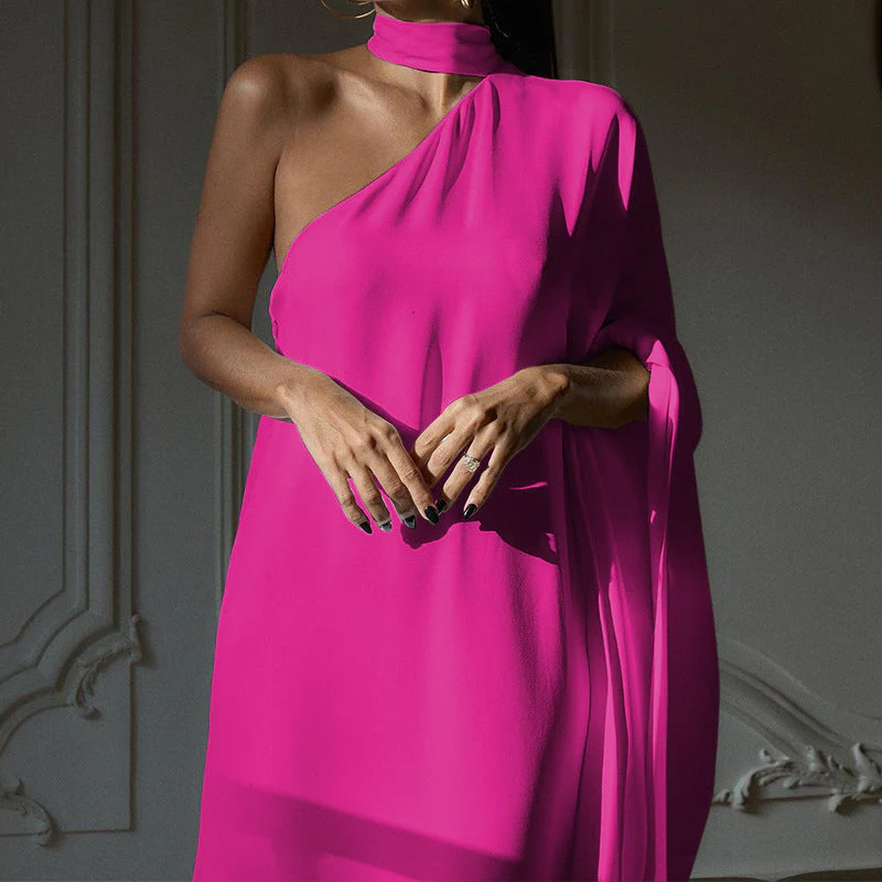 Damen Elegantes One-Shoulder Abendkleid mit Fließendem Stoff und Schickem Kragen Heidi-Mode - Image 3