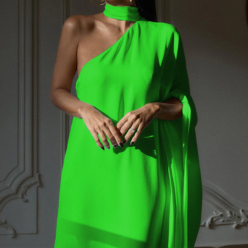 Damen Elegantes One-Shoulder Abendkleid mit Fließendem Stoff und Schickem Kragen Heidi-Mode - Image 8