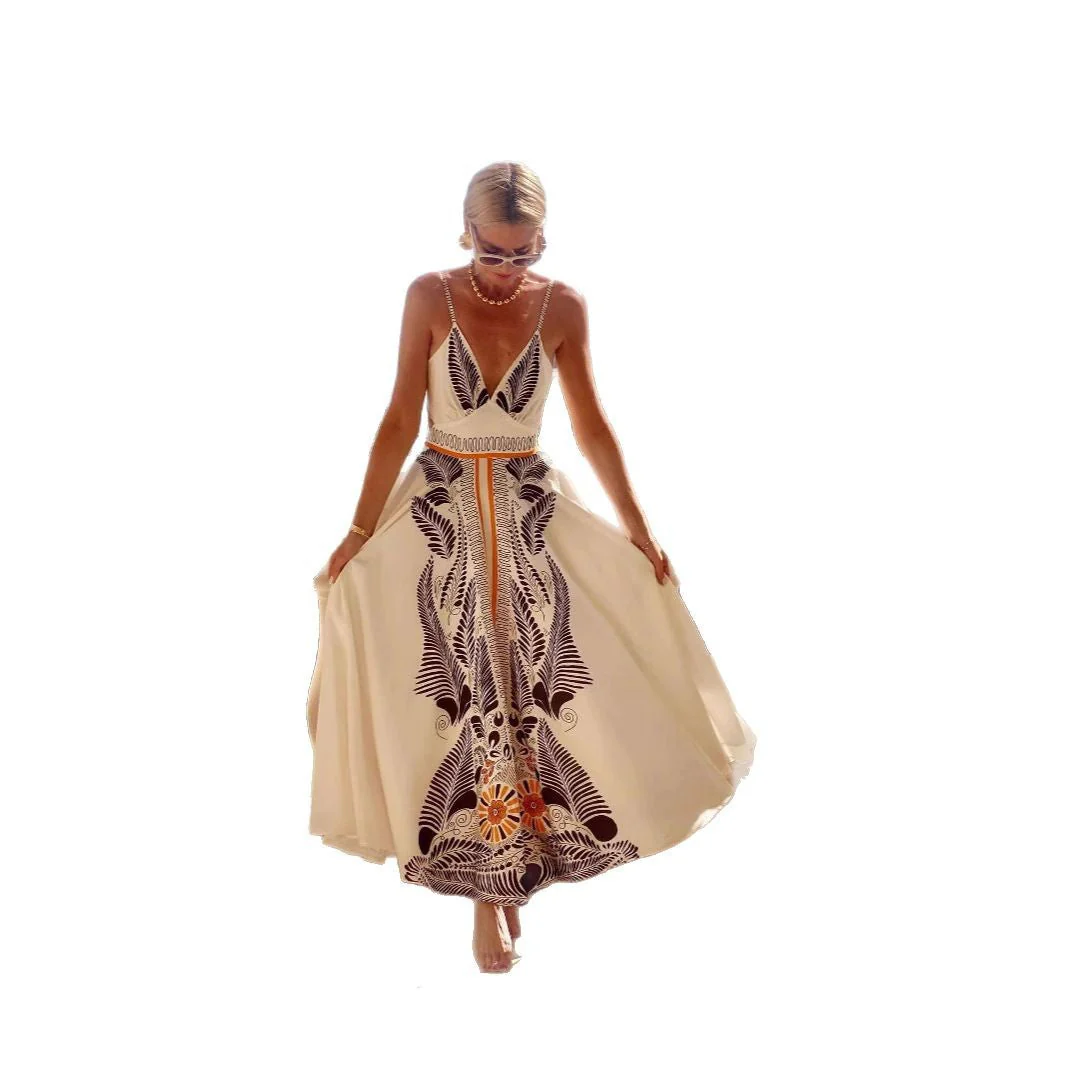 Damen Elegantes Sommermaxikleid mit Kunstvollem Blattmuster Heidi-Mode - Image 5