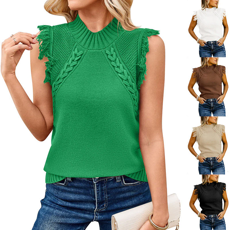 Damen Elegantes Stricktop mit Raffiniertem Häkelmuster und Fransen Heidi-Mode - Image 2
