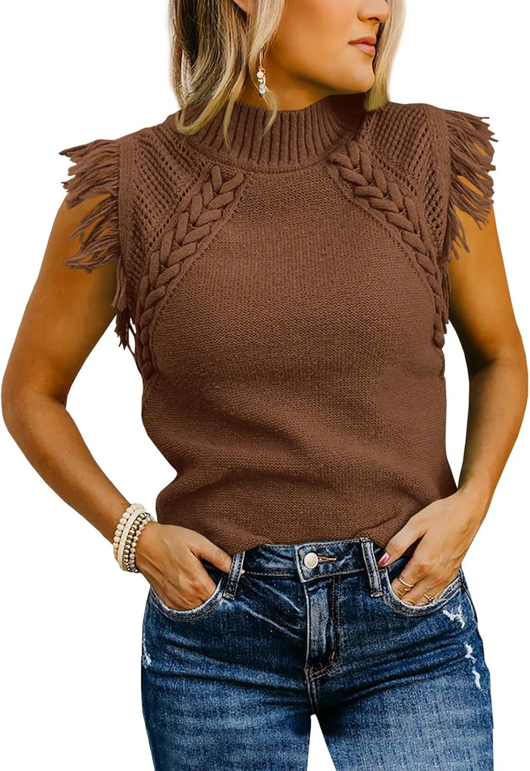 Damen Elegantes Stricktop mit Raffiniertem Häkelmuster und Fransen Heidi-Mode - Image 9
