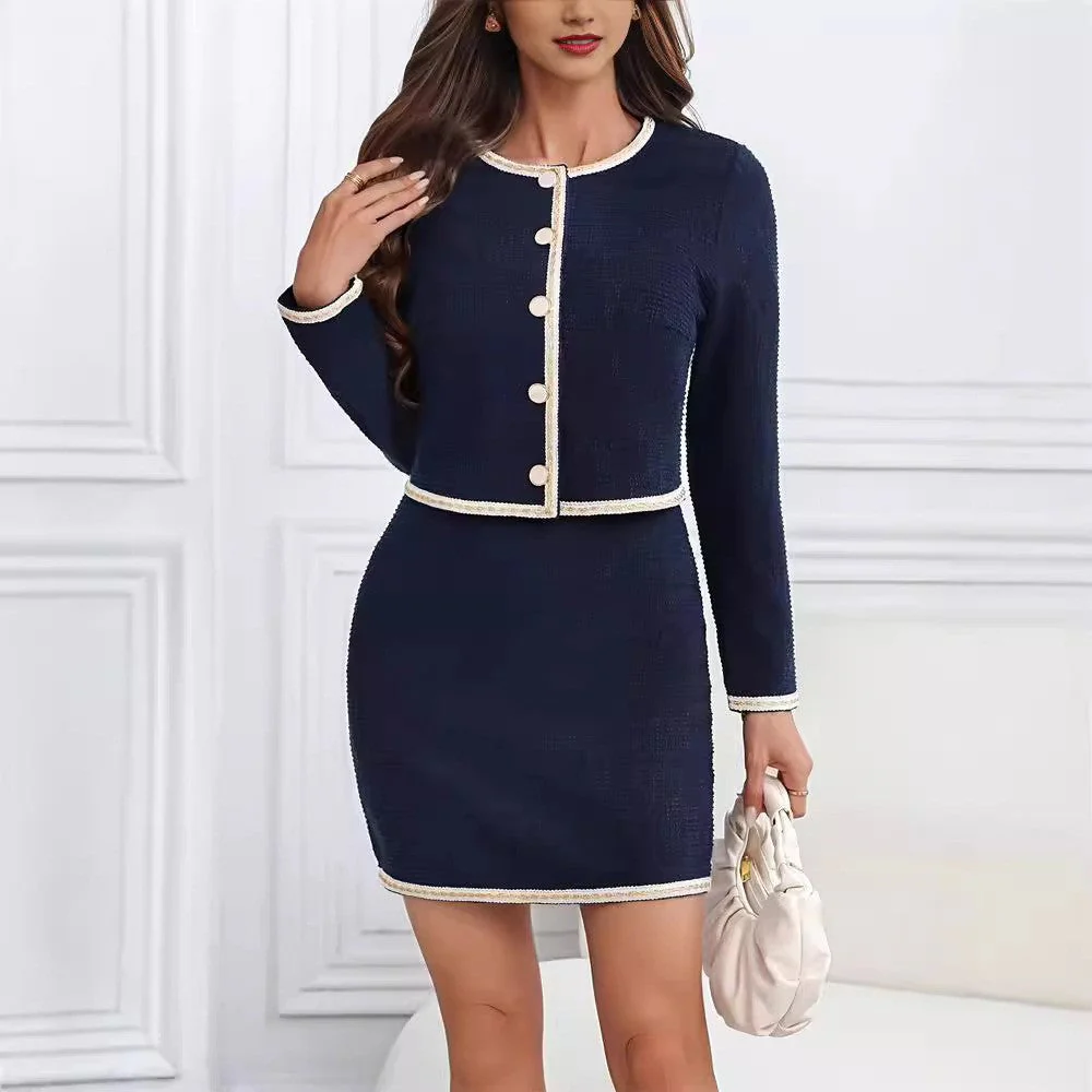 Damen Elegantes Tweed-Kleid mit Kurzen Ärmeln und Klassischen Knöpfen Heidi-Mode - Image 6