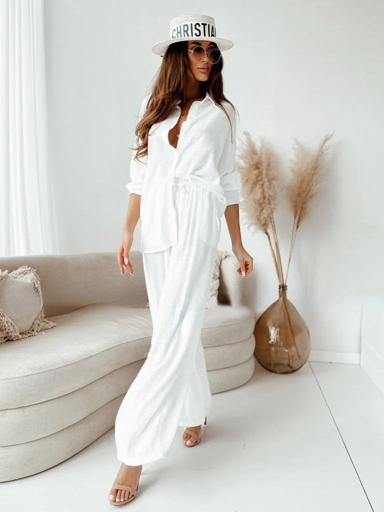 Damen Elegantes und Luftiges Zweiteiler-Set mit Weit Geschnittenen Hosen und Angesagtem Hemd Heidi-Mode - Image 2