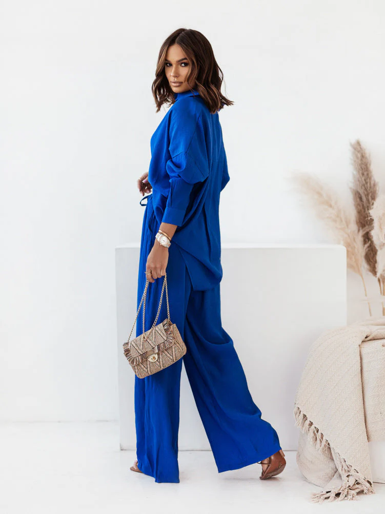 Damen Elegantes und Luftiges Zweiteiler-Set mit Weit Geschnittenen Hosen und Angesagtem Hemd Heidi-Mode - Image 3