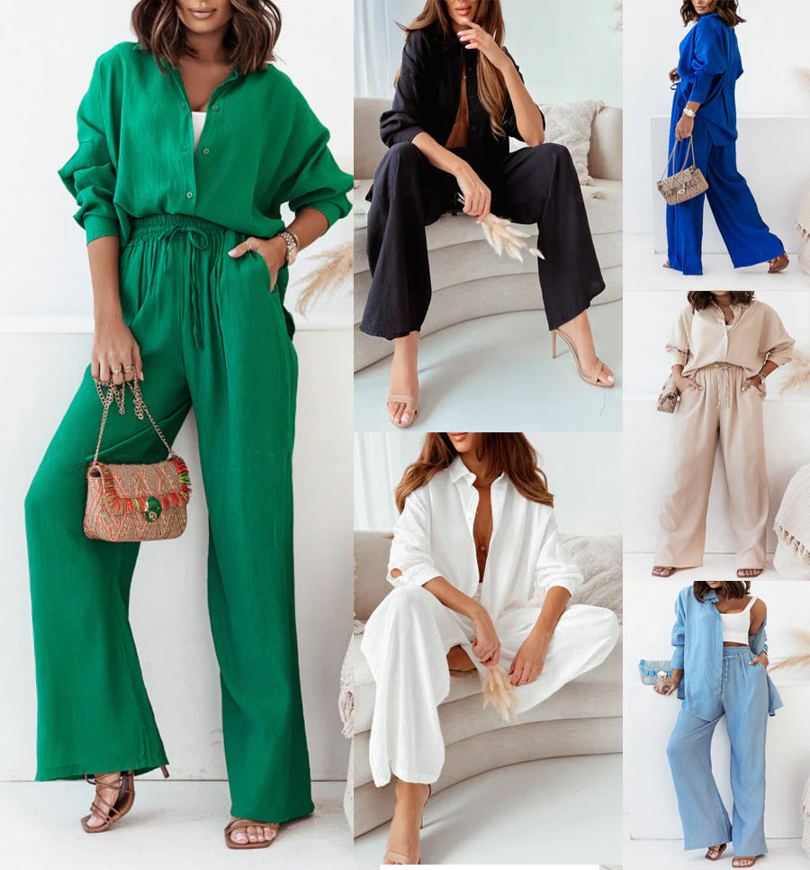 Damen Elegantes und Luftiges Zweiteiler-Set mit Weit Geschnittenen Hosen und Angesagtem Hemd Heidi-Mode - Image 7