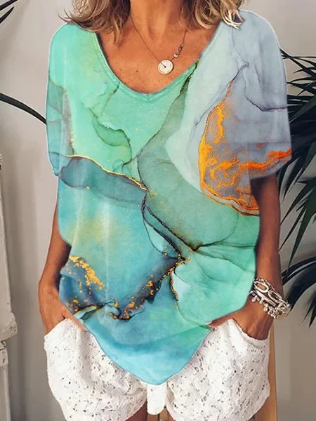 Damen Elegantes V-Ausschnitt T-Shirt mit abstraktem Design Heidi-Mode - Image 3