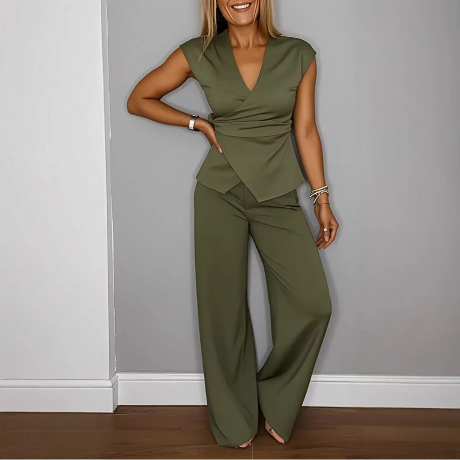 Damen elegantes Wickeloberteil mit weit geschnittenen Hosen Heidi-Mode - Image 7