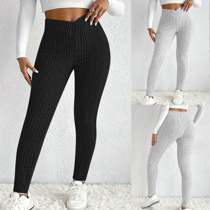 Damen Enganliegende Rippleggings Aus Atmungsaktivem Stretchmaterial Heidi-Mode