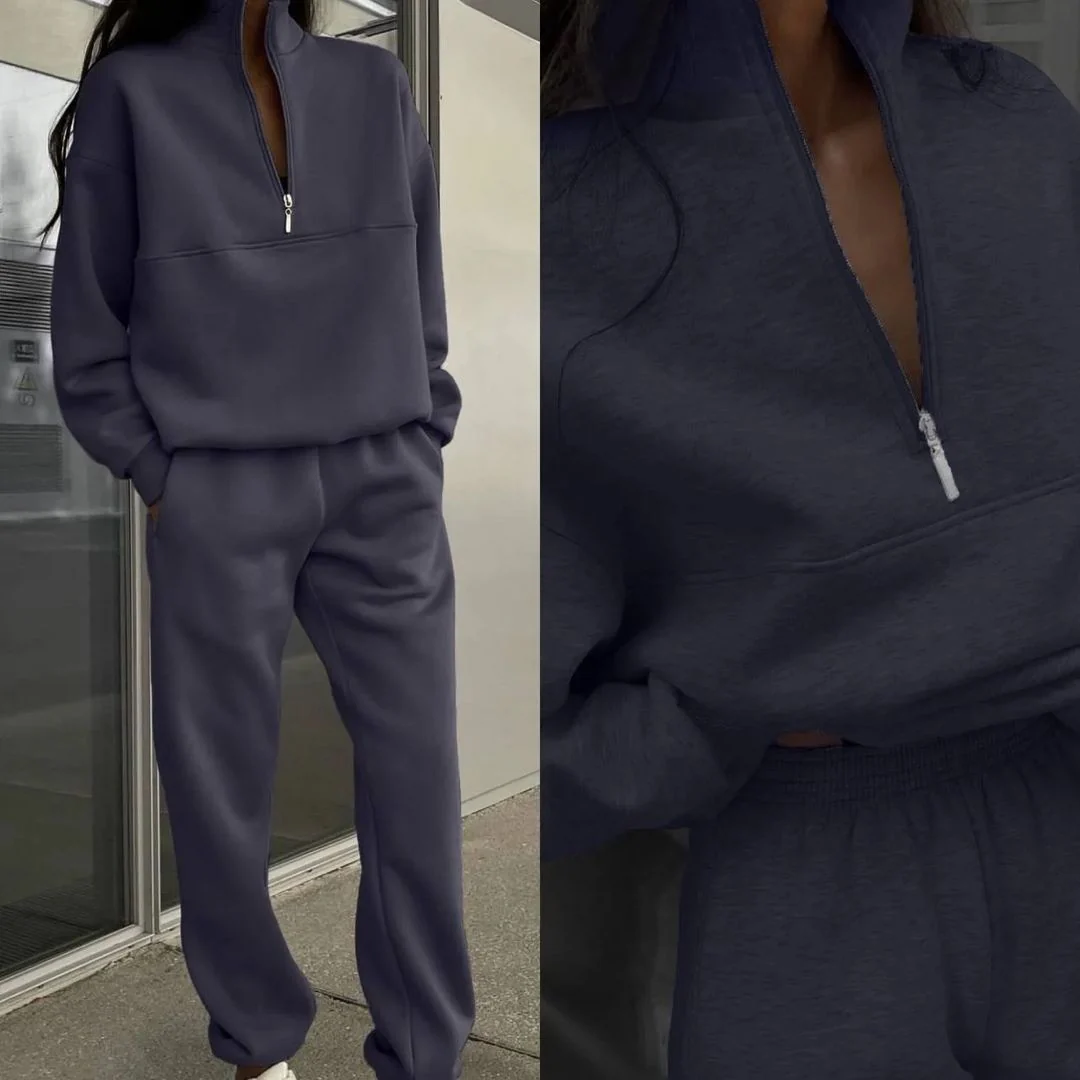 Damen Entspannter Oversized Pullover mit Halbem Reißverschluss und Bequemen Bündchen Heidi-Mode - Image 2