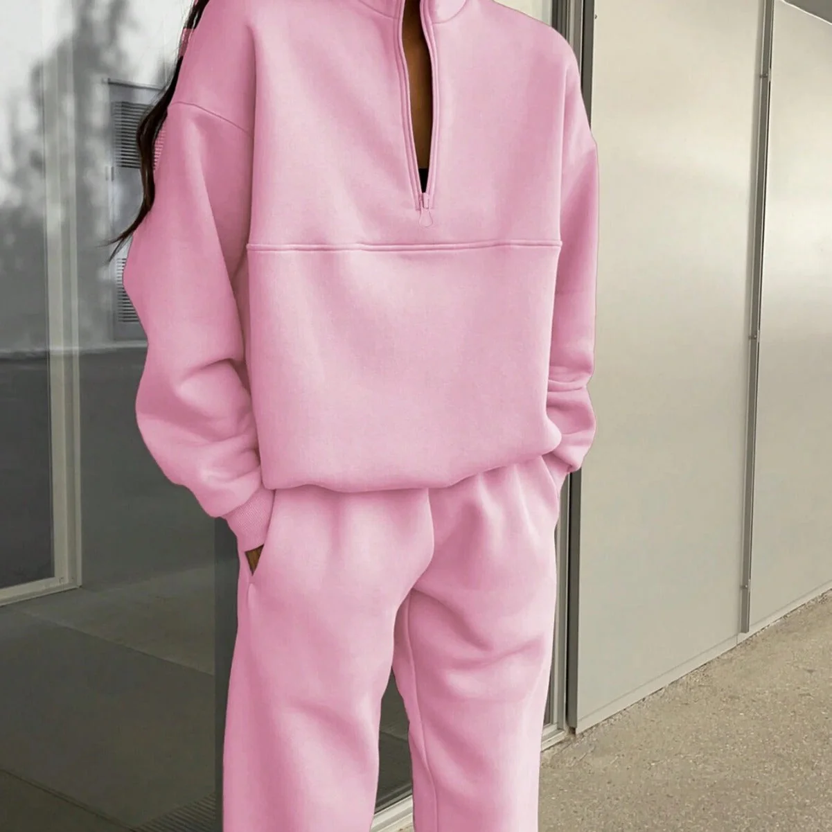 Damen Entspannter Oversized Pullover mit Halbem Reißverschluss und Bequemen Bündchen Heidi-Mode - Image 5