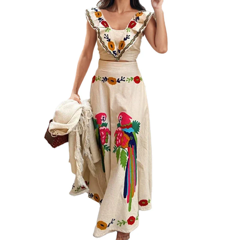 Damen Ethno-Inspiriertes Maxikleid mit Buntem Stickdesign und Volant Heidi-Mode - Image 5