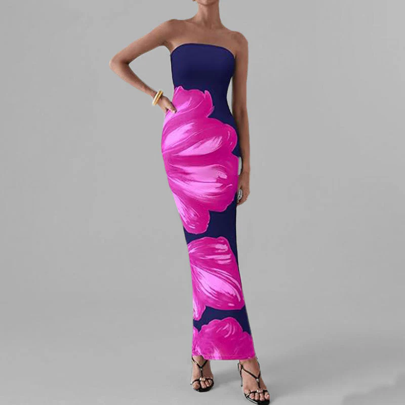 Anmutiges Blumenmuster Schulterfreies Figurbetontes Kleid Heidi-Mode - Image 15