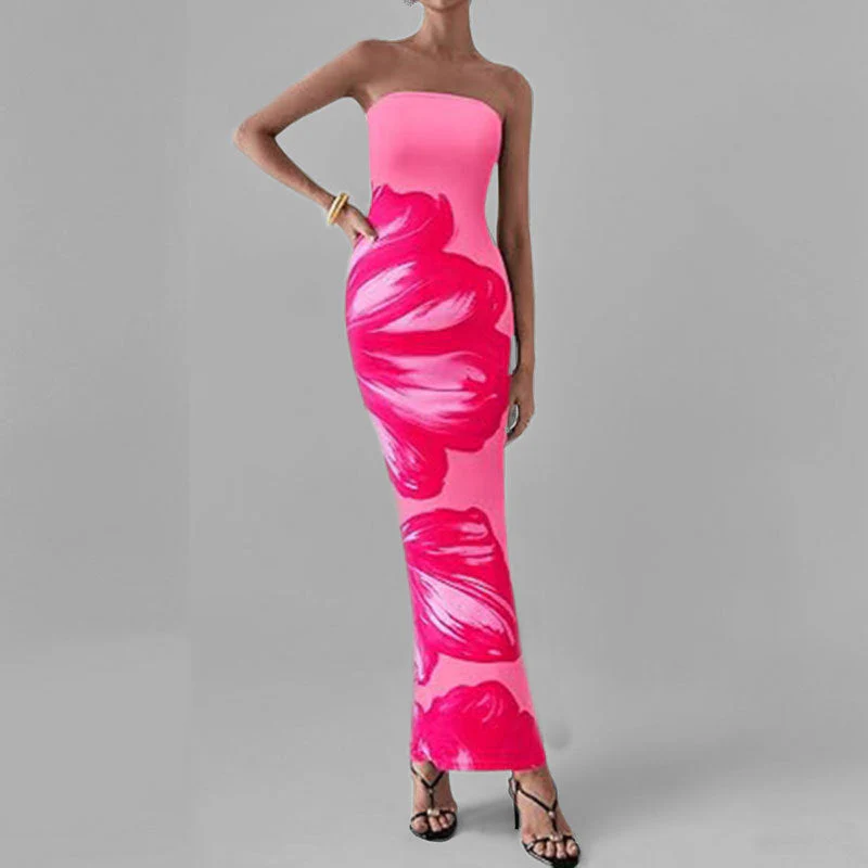 Anmutiges Blumenmuster Schulterfreies Figurbetontes Kleid Heidi-Mode - Image 19