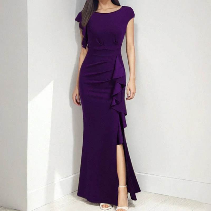 Damen Etuikleid mit Asymmetrischen Volants und Hohem Schlitz Heidi-Mode - Image 5