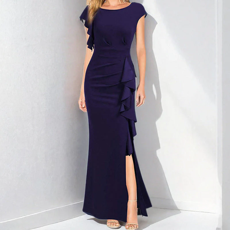 Damen Etuikleid mit Asymmetrischen Volants und Hohem Schlitz Heidi-Mode - Image 6