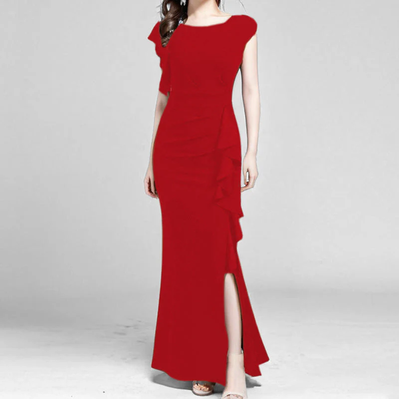 Damen Etuikleid mit Asymmetrischen Volants und Hohem Schlitz Heidi-Mode - Image 7