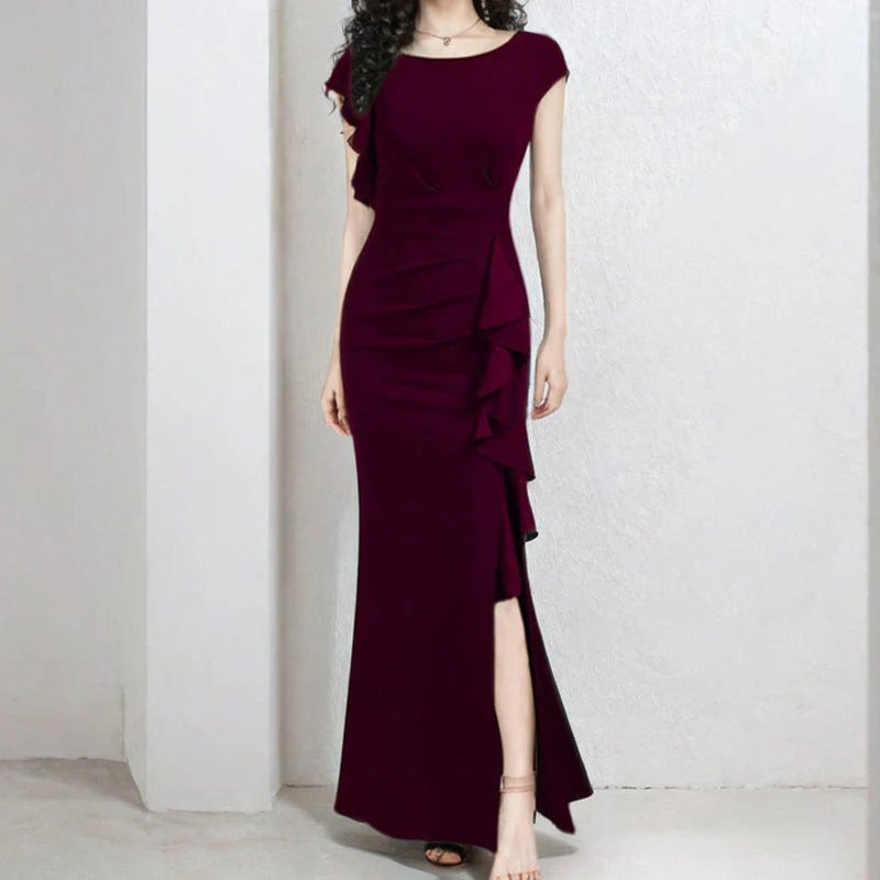 Damen Etuikleid mit Asymmetrischen Volants und Hohem Schlitz Heidi-Mode - Image 9