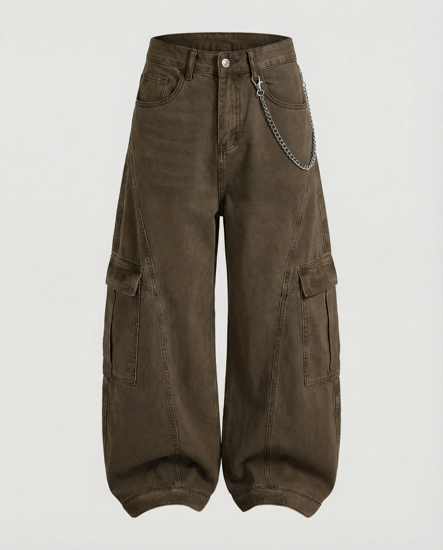 Damen extraweite Baggy-Cargo-Palazzo-Hose mit niedrigem Bund, markanten Teilungsnähten und großen Klappentaschen Heidi-Mode - Image 6