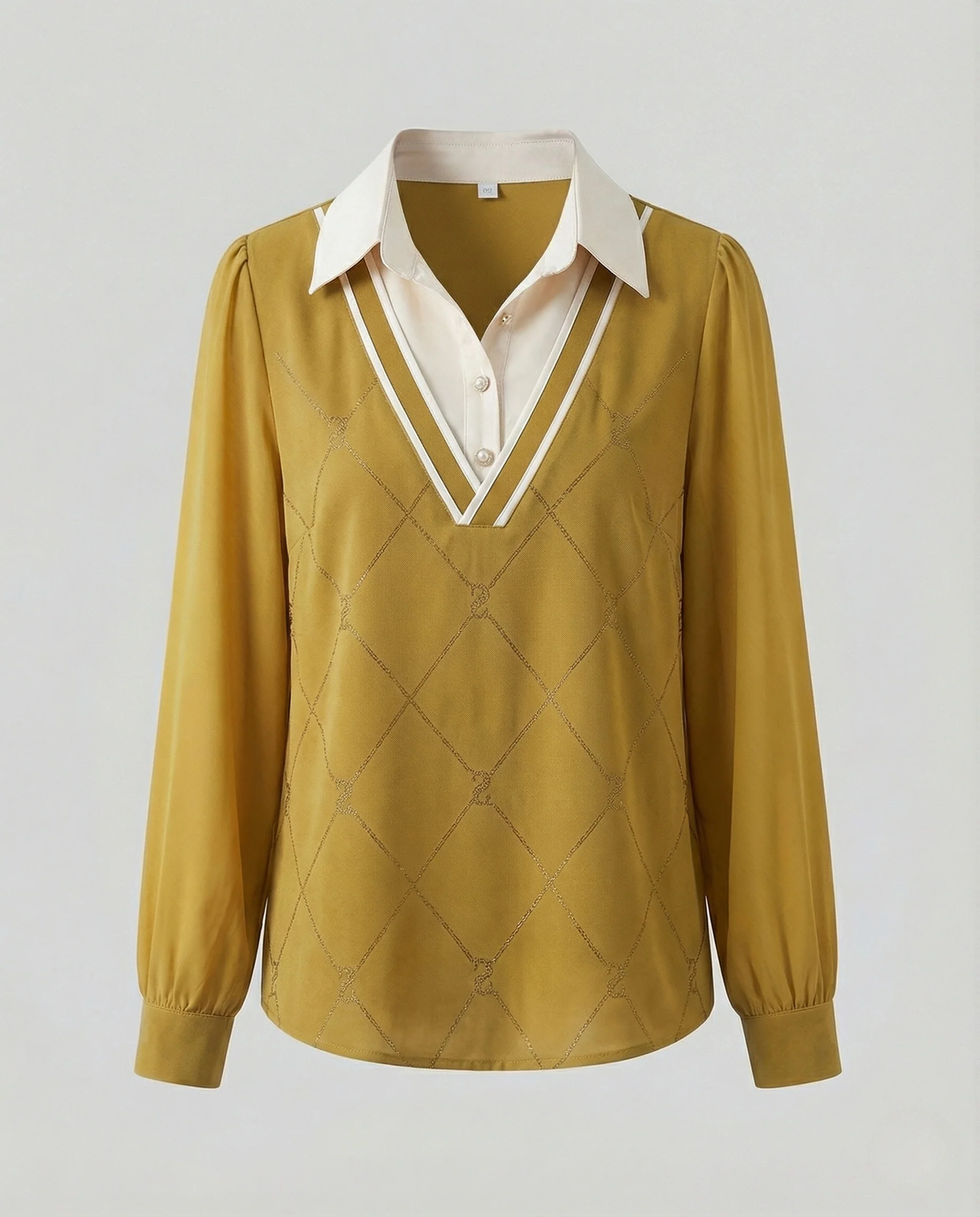 Damen Two Piece Sweater Strickpullover in Blusenoptik mit Hemdkragen und V-Ausschnitt Heidi Mode - Image 6