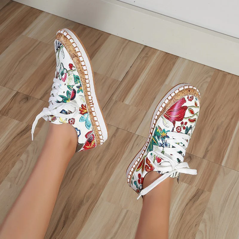 Damen farbenfrohe Sneaker mit Kork-Außensohle und floralem Design Heidi Mode - Image 4