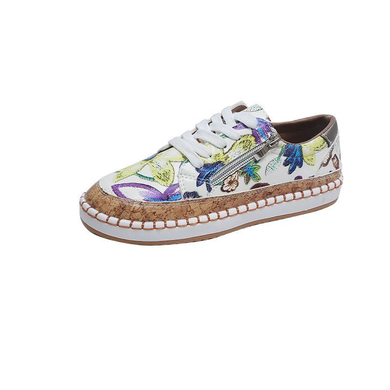 Damen farbenfrohe Sneaker mit Kork-Außensohle und floralem Design Heidi Mode - Image 6