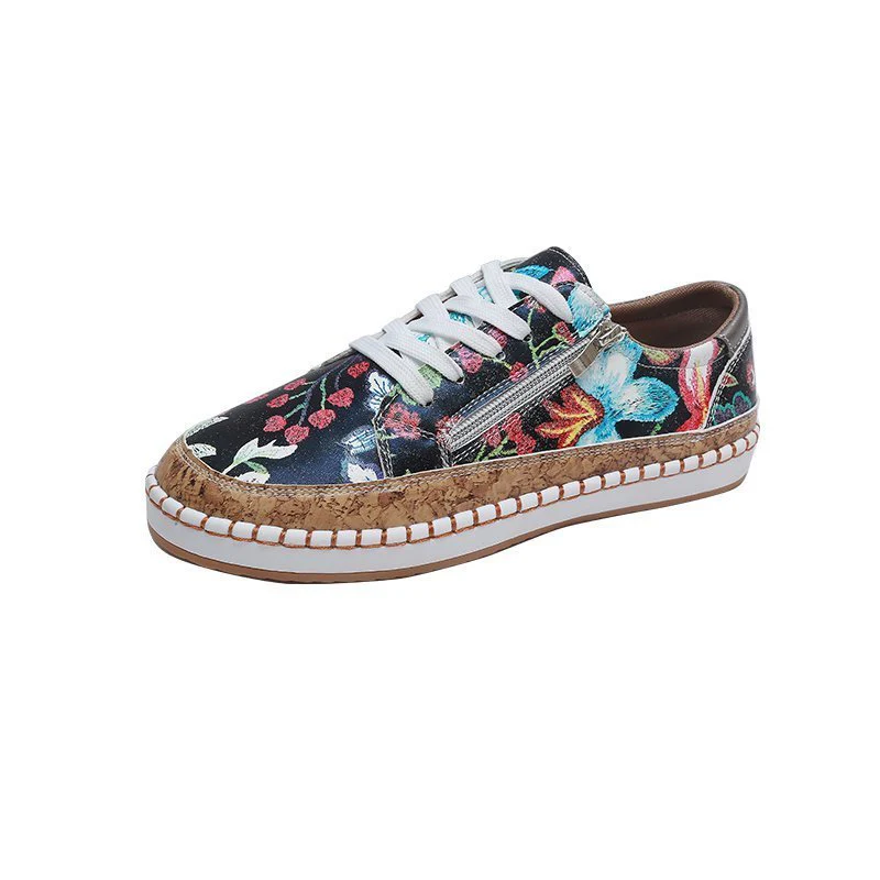 Damen farbenfrohe Sneaker mit Kork-Außensohle und floralem Design Heidi Mode - Image 9