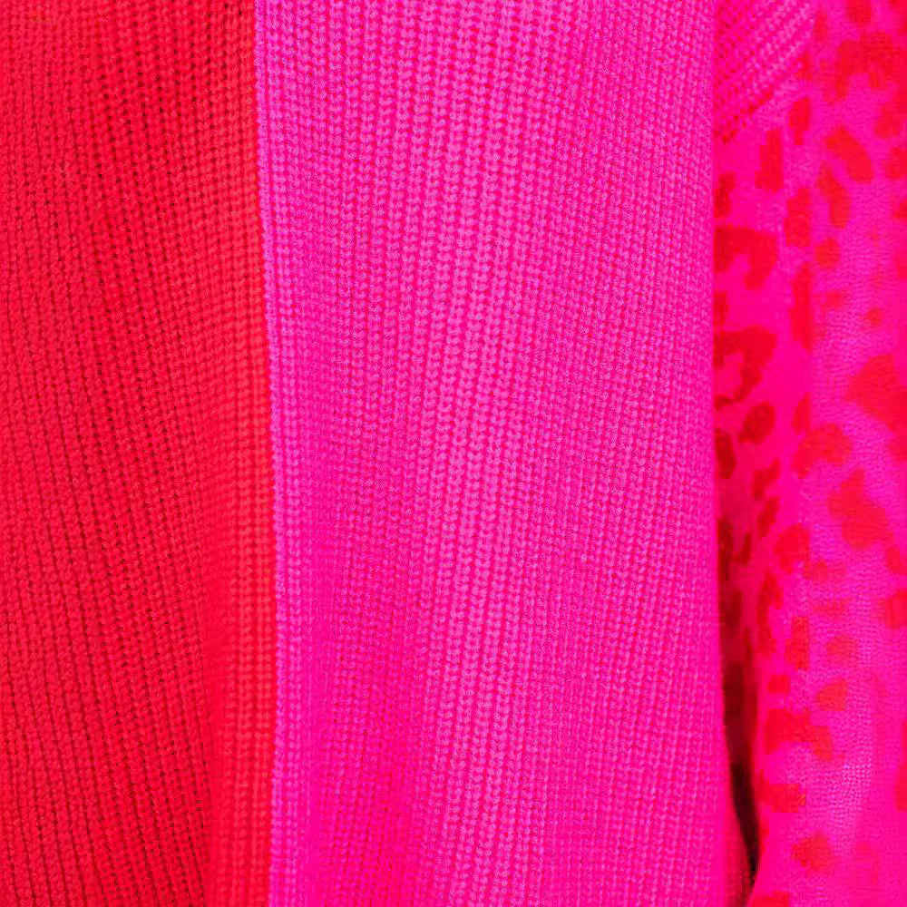 Damen Farbenfroher Pullover Im Modischen Blockfarben-Design mit Leopardenmuster Heidi-Mode - Image 3