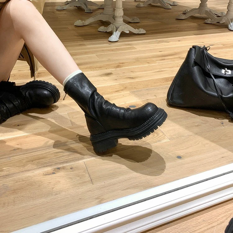 Damen Fashion-Stiefel mit breiter Sohle und elegantem Falten-Design Heidi Mode - Image 2
