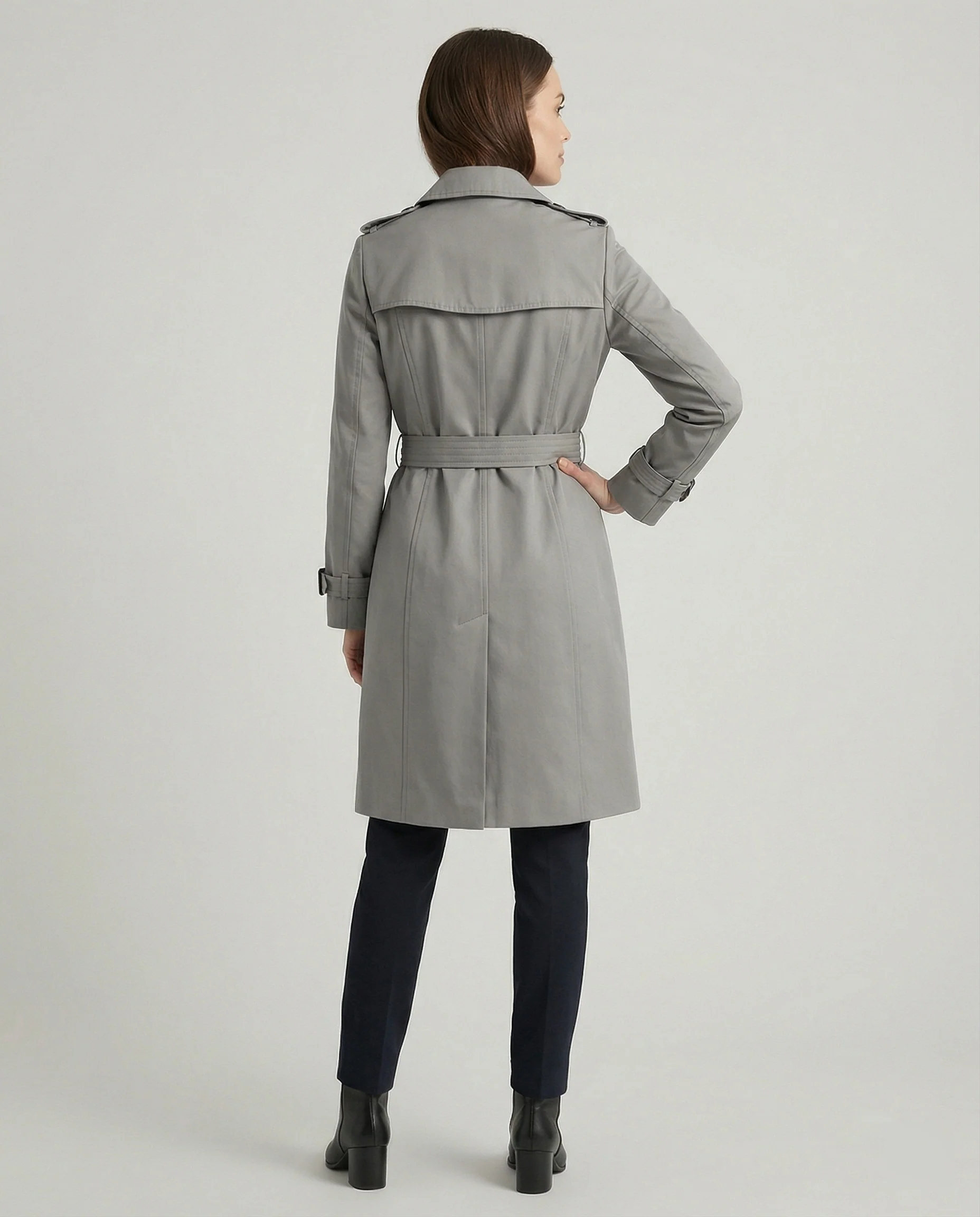 Damen Fashion Trends weit geschnittener doppelreihiger Trenchcoat mit Taillengürtel und Schulterpatten Heidi-Mode - Image 4