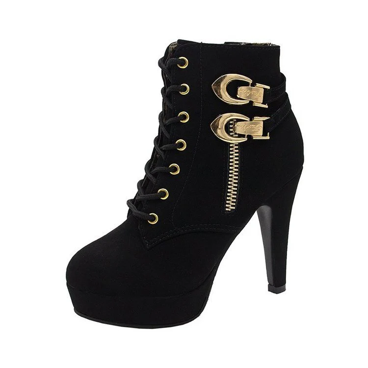 Damen Fashionable High-Heel Stiefeletten mit Dekorativen Schnallen und Reißverschluss Heidi Mode - Image 7