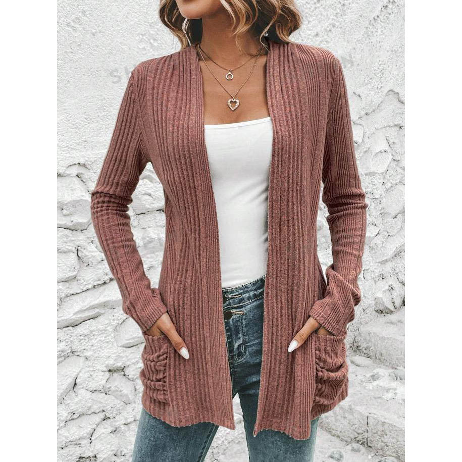 Damen Feinstrickjacke mit Tiefem V-Ausschnitt und Praktischen Taschen Heidi-Mode - Image 7