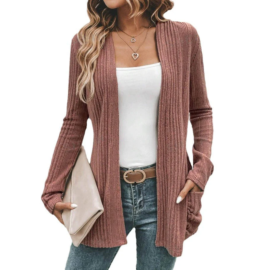 Damen Feinstrickjacke mit Tiefem V-Ausschnitt und Praktischen Taschen Heidi-Mode - Image 8