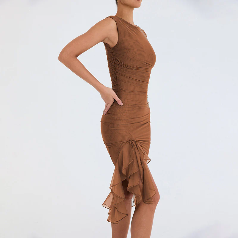 Damen figurbetontes Cocktailkleid mit raffinierten Rüschendetails und asymmetrischem Saum Heidi-Mode - Image 3