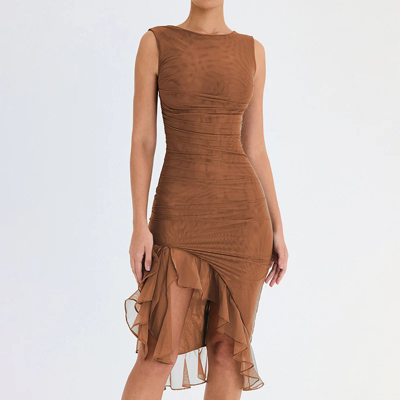 Damen figurbetontes Cocktailkleid mit raffinierten Rüschendetails und asymmetrischem Saum Heidi-Mode - Image 6
