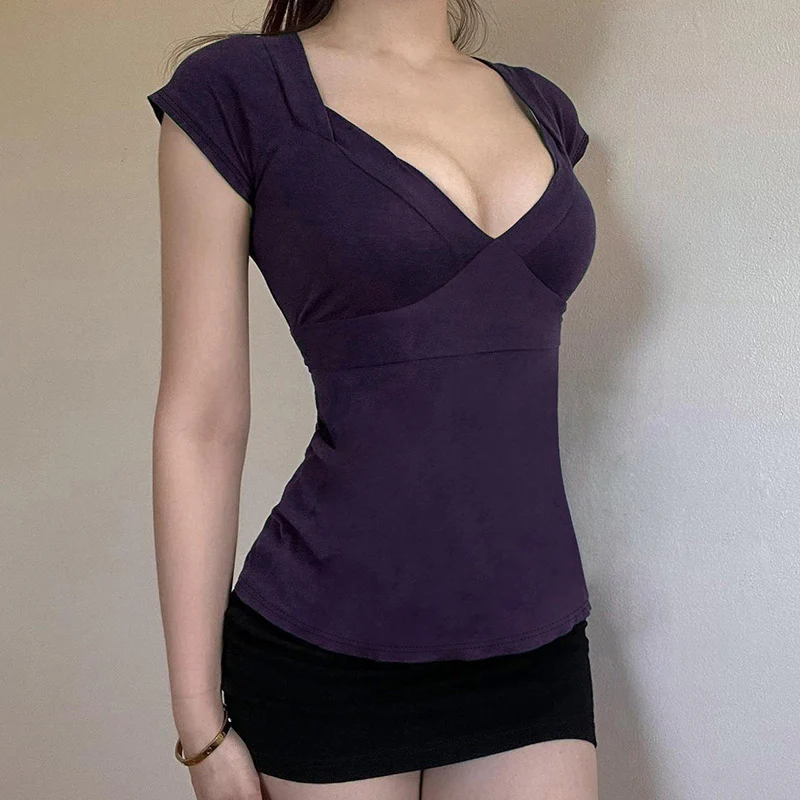 Damen Figurbetontes Kurzarmshirt mit V-Ausschnitt Heidi-Mode - Image 3