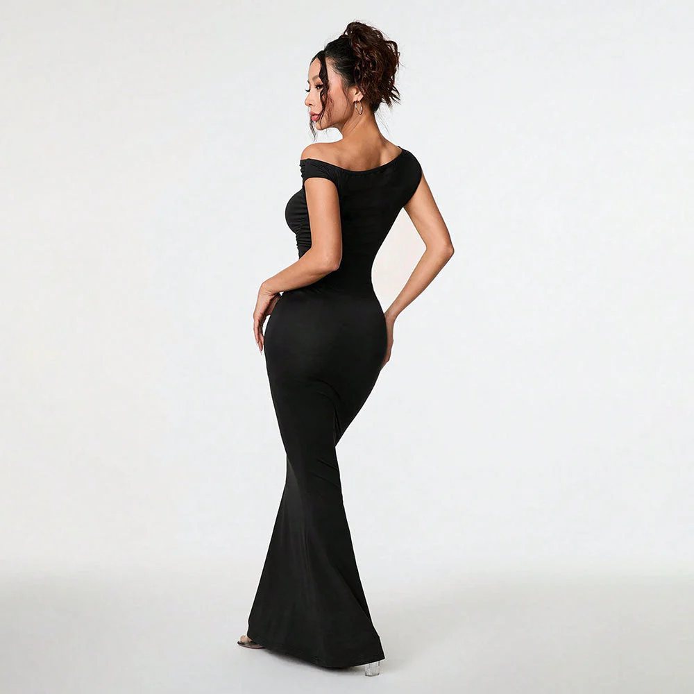 Damen Figurbetontes Maxikleid mit Asymmetrischem Ausschnitt und Eleganter Drapierung Heidi-Mode - Image 2