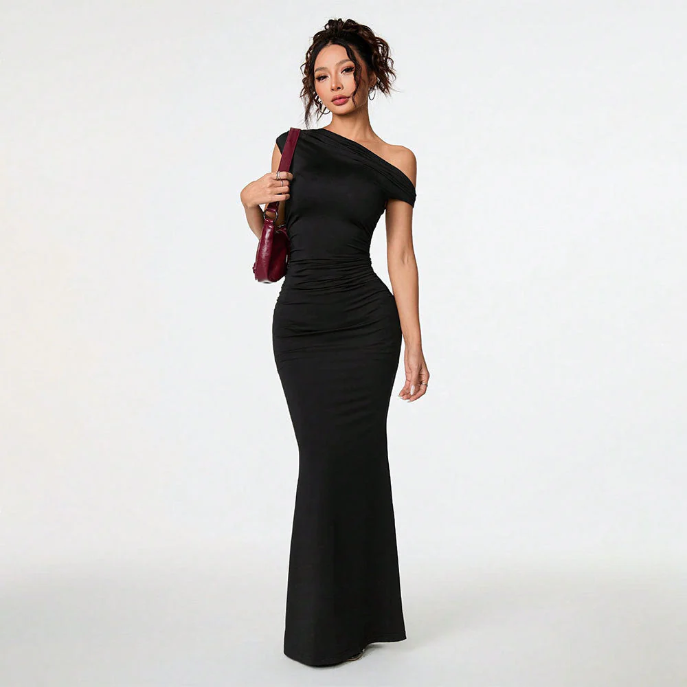 Damen Figurbetontes Maxikleid mit Asymmetrischem Ausschnitt und Eleganter Drapierung Heidi-Mode - Image 6