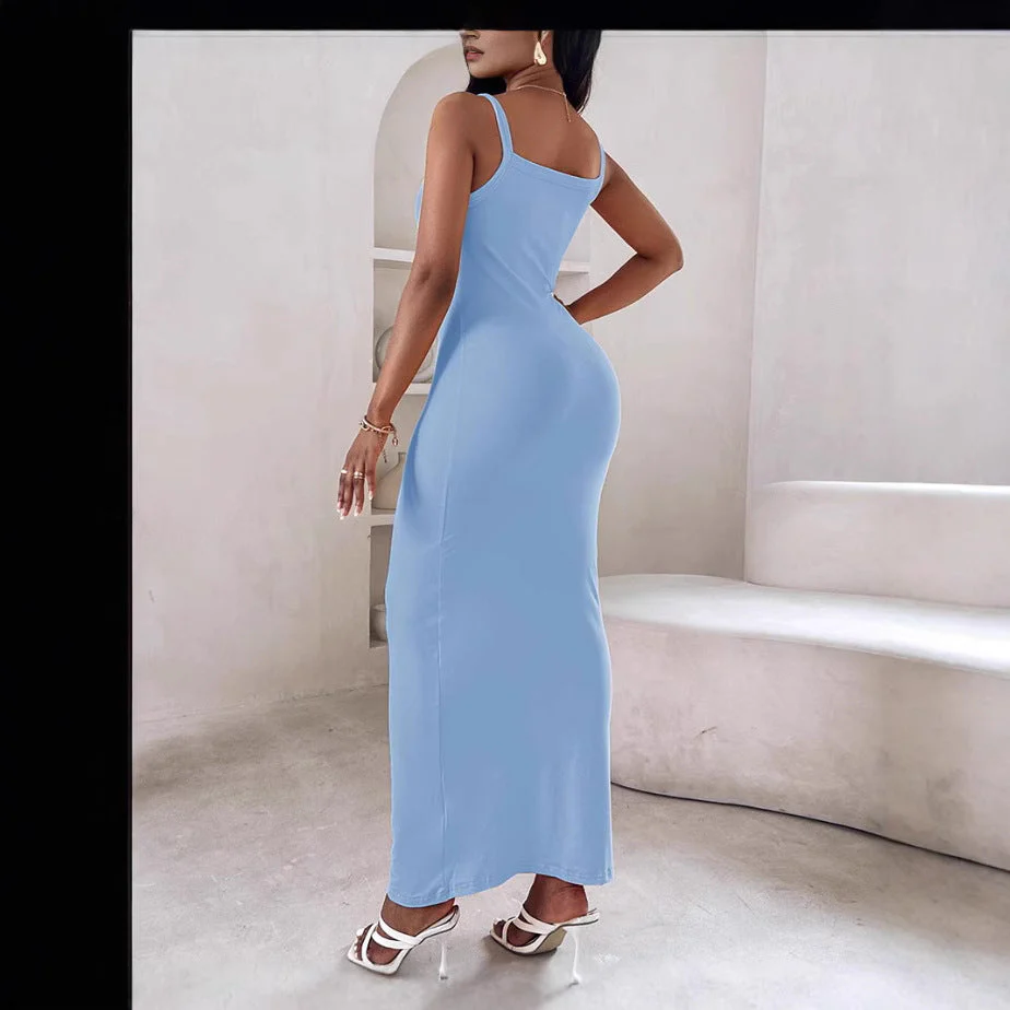 Damen Figurbetontes Maxikleid mit Schmalen Trägern und Raffiniertem Schnitt Heidi-Mode - Image 4